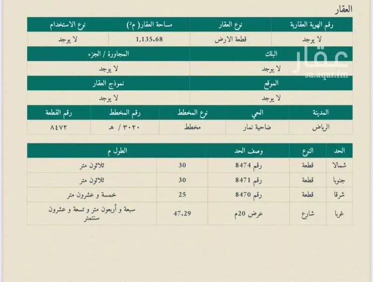 أرض للبيع في شارع أكمل الخطيب , حي ضاحية نمار, مدينة الرياض, منطقة الرياض صورة 2