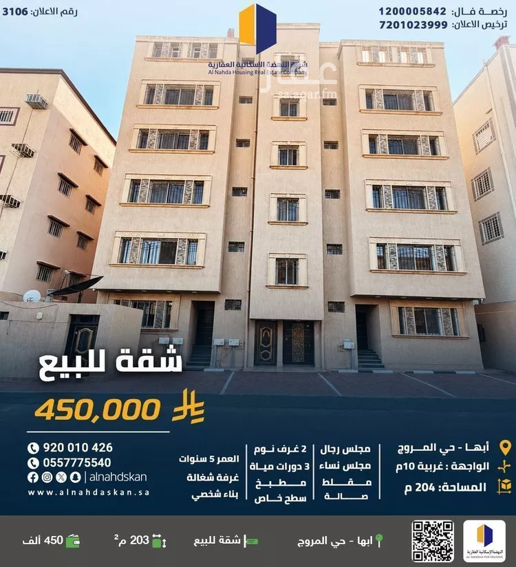 شقة للبيع في شارع لطف بن محمد الزبيري, حي المروج, مدينة أبها, منطقة عسير