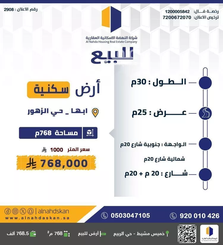 أرض للبيع في شارع الرزيقية, حي الزهور, مدينة ابها, منطقة عسير