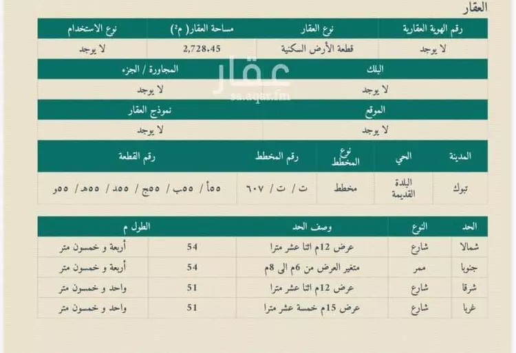 أرض للبيع في شارع محمد الغريض, حي البلدة القديمة, مدينة تبوك, منطقة تبوك