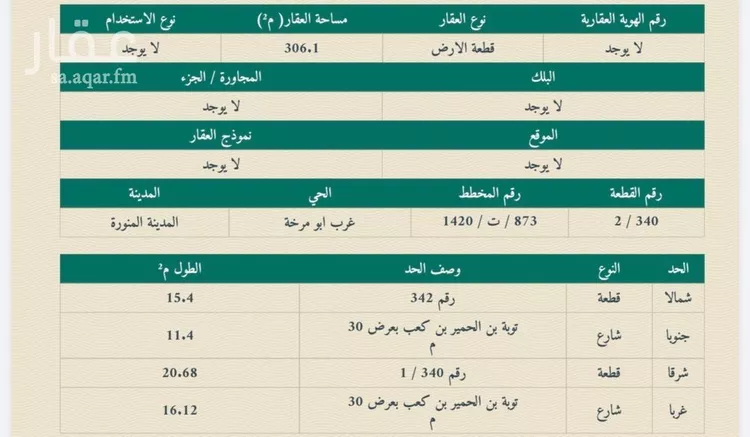 أرض للبيع في شارع توبة ابن الحمير ابن كعب, حي أبو مرخة, مدينة المدينة المنورة, منطقة المدينة المنورة صورة 3