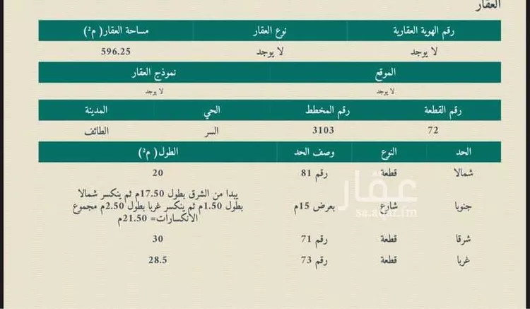 أرض للبيع في حي السر, مدينة امارة منطقة مكة المكرمة - الطائف, منطقة مكة المكرمة صورة 2