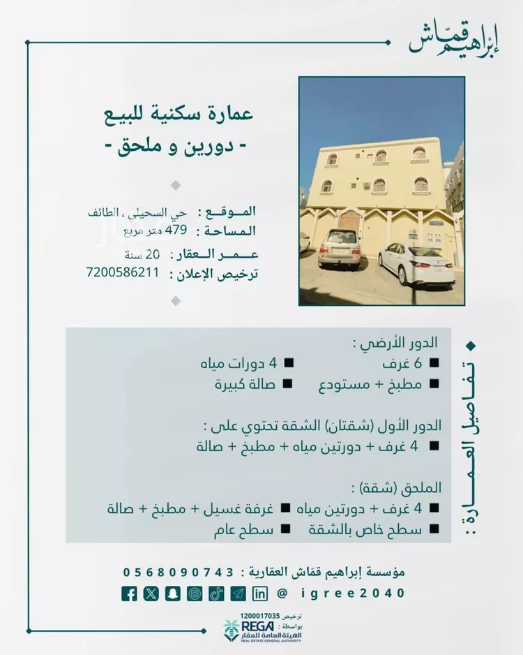 عمارة للبيع في طريق الملك خالد الفرعي ، حي السرور ، الطائف ، الطائف