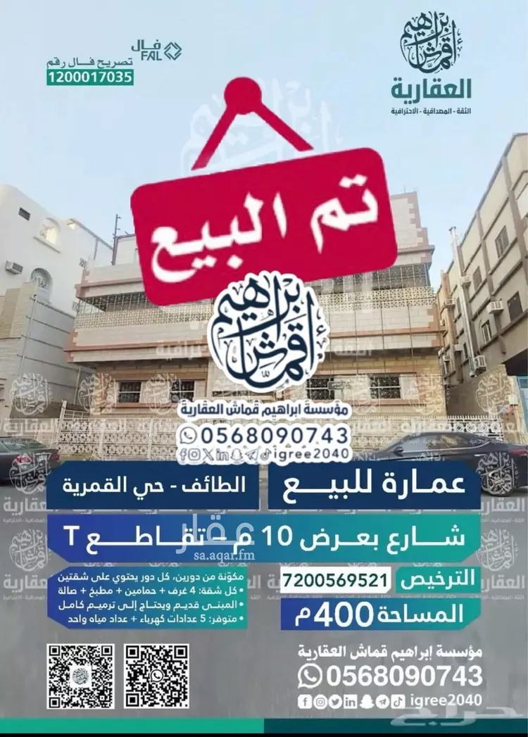 عمارة للبيع في شارع اللؤلؤي, حي القمرية, مدينة امارة منطقة مكة المكرمة - الطائف, منطقة مكة المكرمة