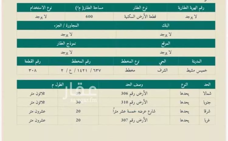 أرض للبيع في شارع 3205718, حي الشرف, مدينة خميس مشيط, منطقة عسير صورة 2