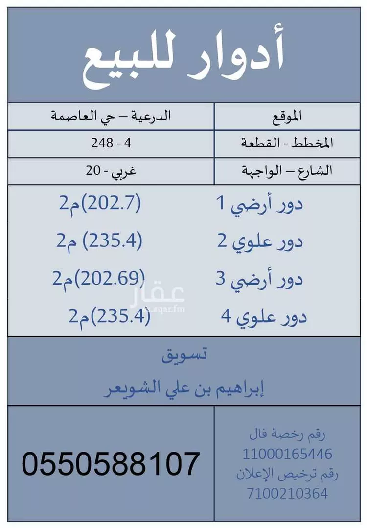 عمارة للبيع في شارع عبدالعزيز ابن سعد ابن مدعوج, حي العاصمة, مدينة امارة منطقة الرياض - الدرعيه, منطقة الرياض