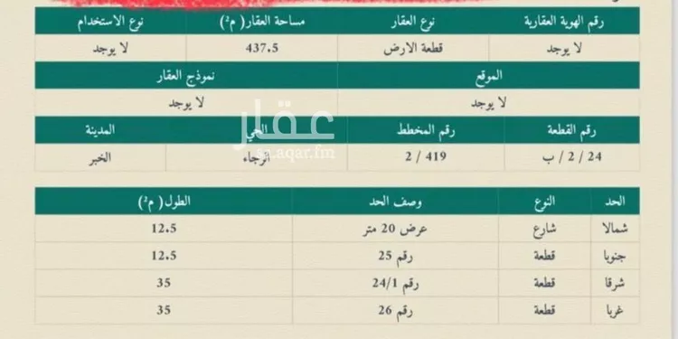 أرض للبيع في شارع احمد الرازي, حي الرجاء, مدينة الخبر, المنطقة الشرقية