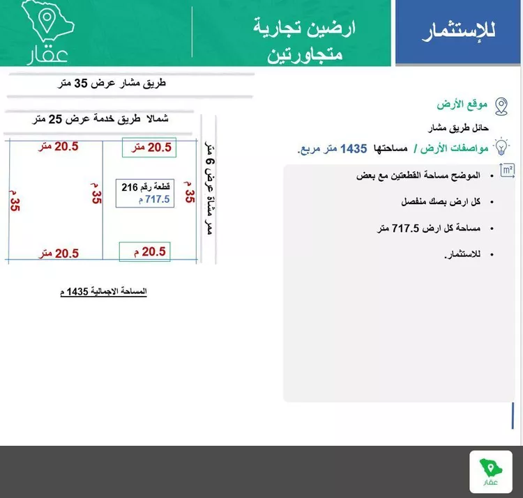 أرض للإيجار في شارع محمد سعيد أبو الخير, حي درة مشار, مدينة حائل, منطقة حائل صورة 3