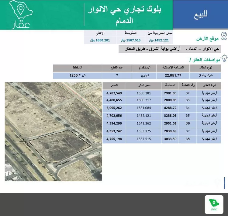 أرض للبيع في شارع عبدالوهاب الخفاف ، حي الأنوار ، الدمام ، الدمام صورة 3