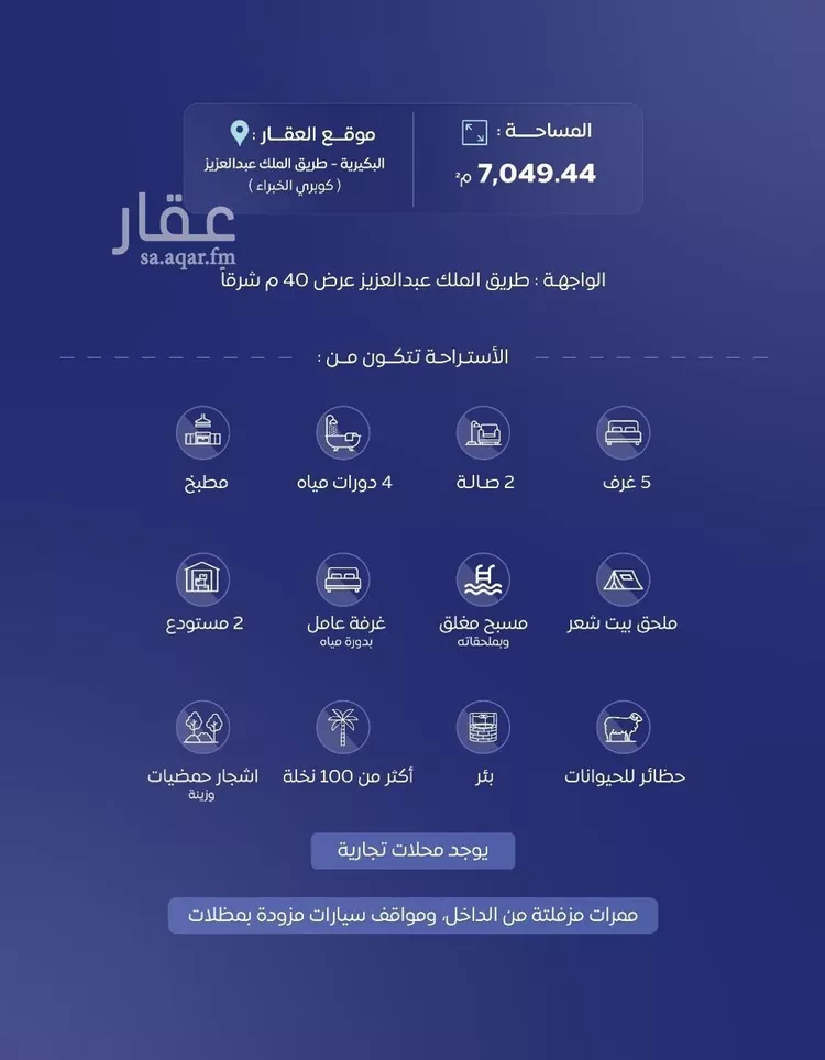 استراحة للبيع في شارع طريق الملك عبدالعزيز, مدينة مزارع الخبراء الشماليه, منطقة القصيم صورة 2