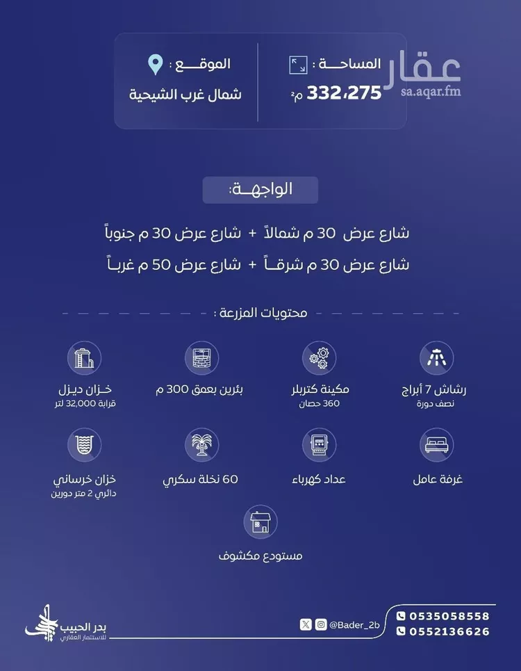 مزرعة للبيع في شارع عام, حي مزارع عنز, مدينة مزارع عنز, منطقة القصيم صورة 2