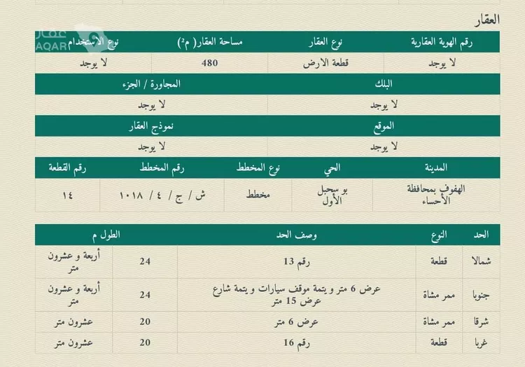أرض للبيع في شارع محمود بن المبارك, حي الشعبة, مدينة الاحساء, المنطقة الشرقية