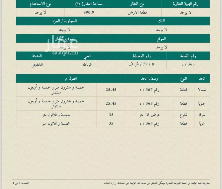 أرض للبيع في حي غرناطة, مدينة الخفجى, المنطقة الشرقية