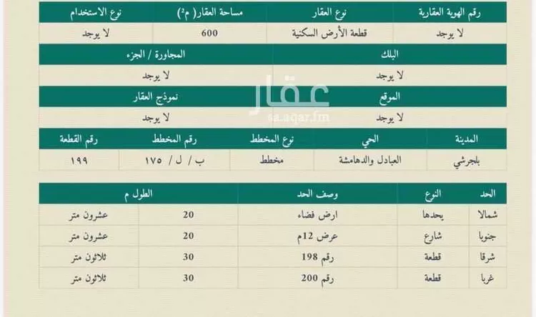 أرض للبيع في مدينة بلجرشي - المزرعه, منطقة الباحة
