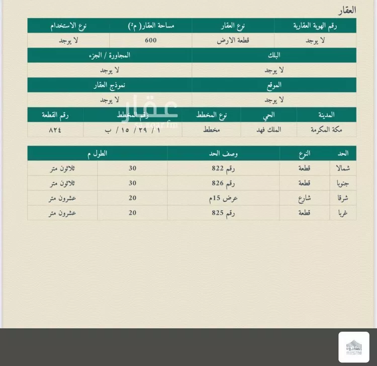 أرض للبيع في شارع عمير بن عوف رضي الله عنه, حي الملك فهد, مدينة مكة المكرمة, منطقة مكة المكرمة