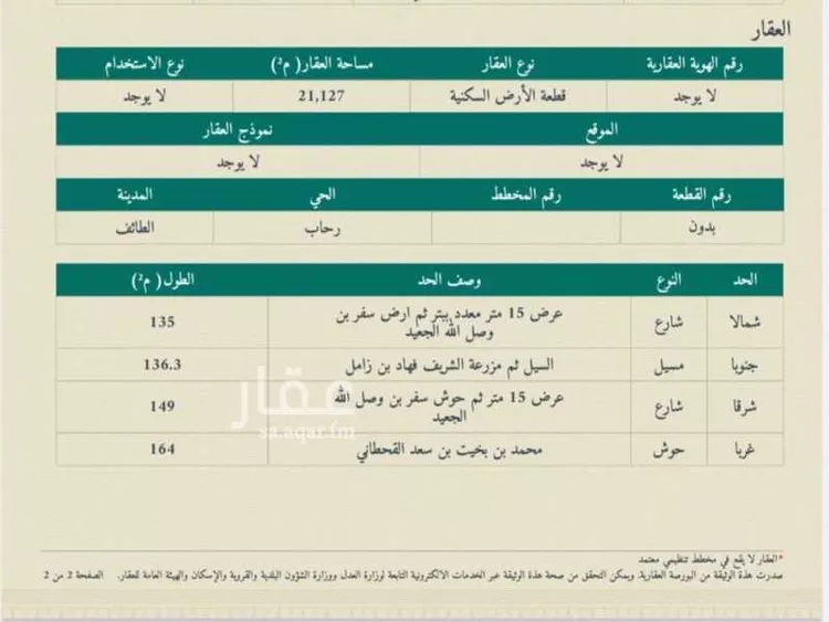 أرض للبيع في حي الرحاب, مدينة امارة منطقة مكة المكرمة - الطائف, منطقة مكة المكرمة صورة 3