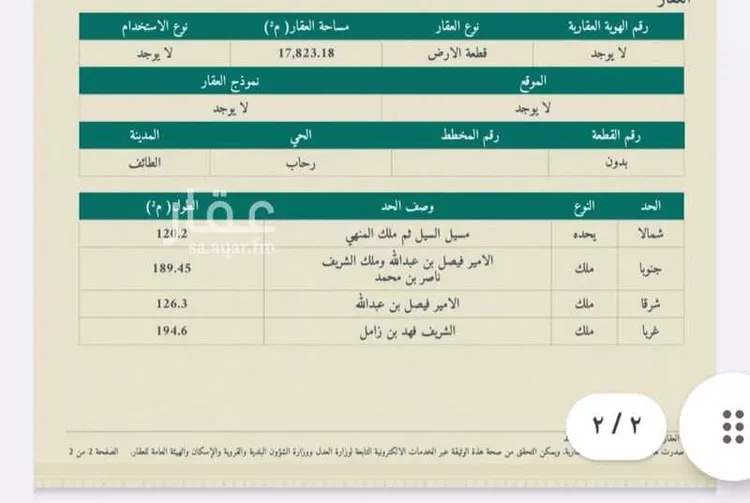 أرض للبيع في حي الرحاب, مدينة امارة منطقة مكة المكرمة - الطائف, منطقة مكة المكرمة