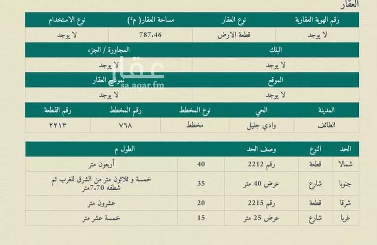 أرض للبيع في شارع ابن الفراء ، حي ج25 ، الطائف ، الطائف
