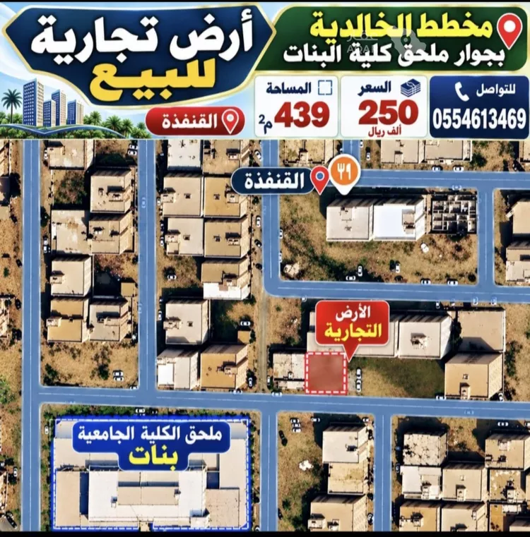 أرض للبيع في شارع جبر ابن عتيك الانصاري, حي الخالدية ب, مدينة القنفذة, منطقة مكة المكرمة