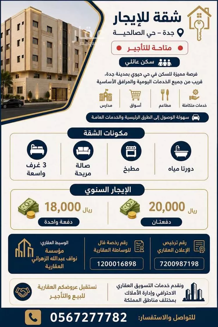شقة للإيجار في شارع محمد المكناس, حي الصالحية, مدينة جدة, منطقة مكة المكرمة