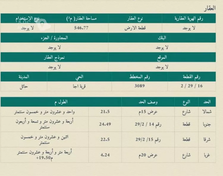 أرض للبيع في شارع الغنائم, حي قرية اجا, مدينة حائل, منطقة حائل 5