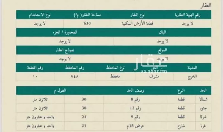 Land for Sale in Al Kharj Mishrif