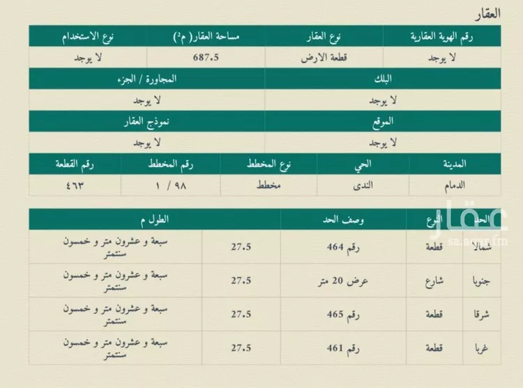 أرض للبيع في شارع الفضل بن فضاله, حي الندى, مدينة الدمام, المنطقة الشرقية صورة 2