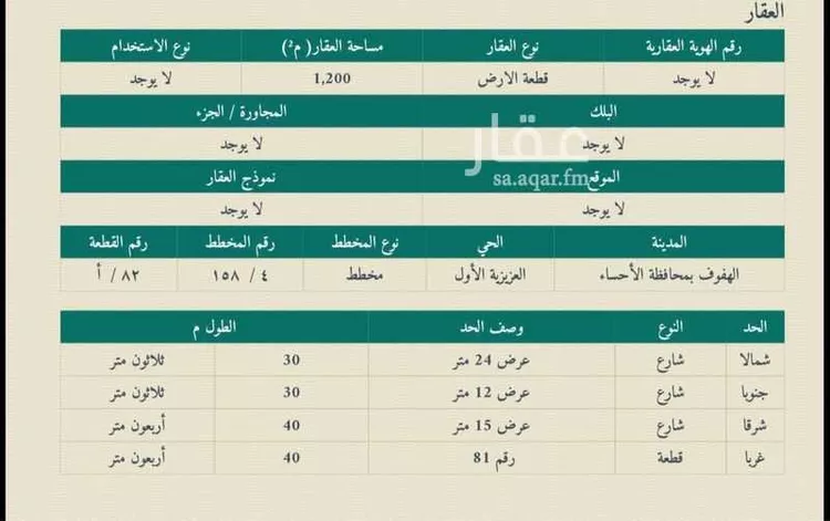 أرض للبيع في شارع عين ام سيف, حي العزيزية الثاني, مدينة الاحساء, المنطقة الشرقية