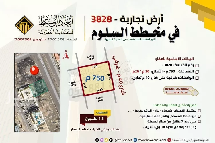 أرض للبيع في شارع عبدالعزيز العامري, حي الملك فهد, مدينة المدينه المنوره, منطقة المدينة المنورة صورة 2