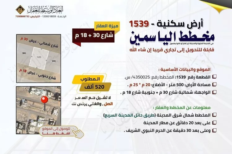 أرض للبيع في شارع شارع غير مسمى, حي أبو سدر, مدينة المدينه المنوره, منطقة المدينة المنورة صورة 2