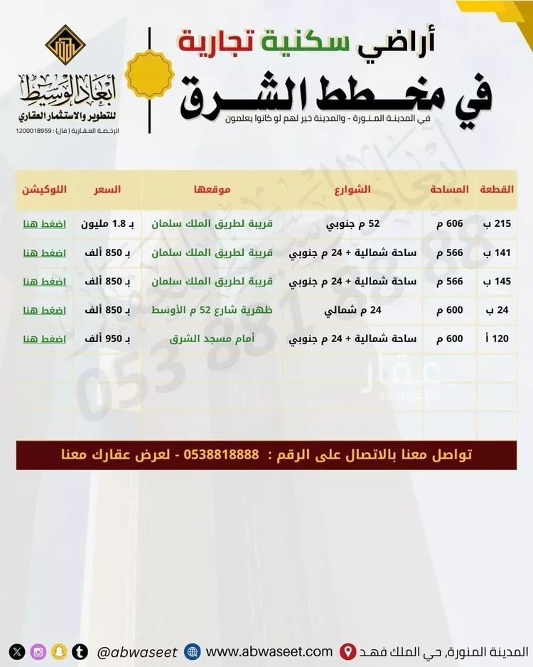 أرض للبيع في شارع سواد بن غزيه, حي العاقول, مدينة المدينه المنوره, منطقة المدينة المنورة صورة 3