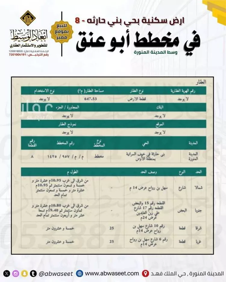 أرض للبيع في شارع سهل بن رواح, حي بنى حارثة, مدينة المدينه المنوره, منطقة المدينة المنورة صورة 3