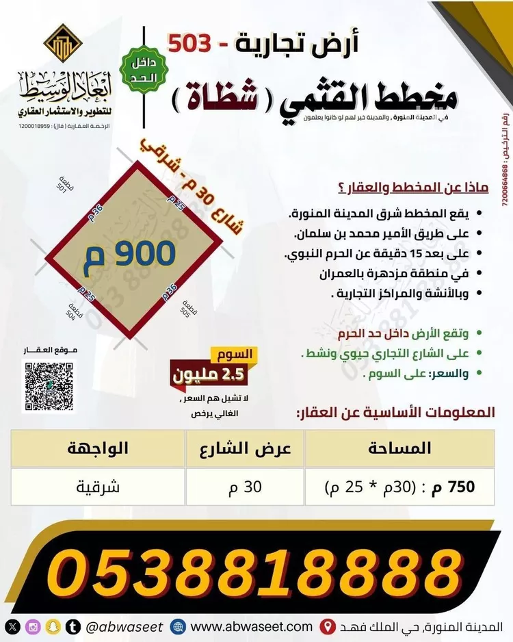 أرض للبيع في شارع عبدالله ابن الربيع, حي شظاة, مدينة المدينه المنوره, منطقة المدينة المنورة صورة 4