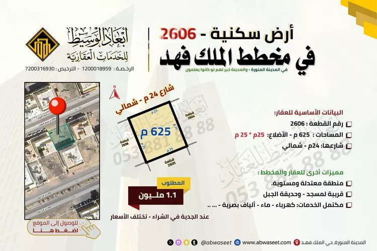 أرض للبيع في شارع حذافه بن نصر, حي الملك فهد, مدينة المدينة المنورة, منطقة المدينة المنورة 11