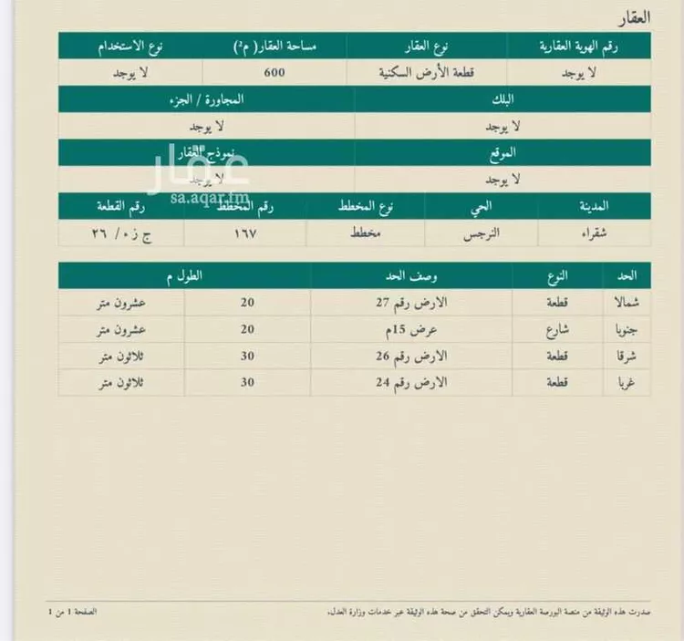 أرض للبيع في شارع ابن كثير, حي الغدير, مدينة شقراء, منطقة الرياض صورة 3