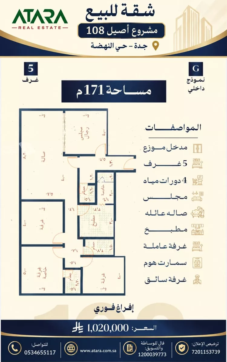 شقة للبيع في شارع الإستطلاع, حي النهضة, مدينة جدة, منطقة مكة المكرمة