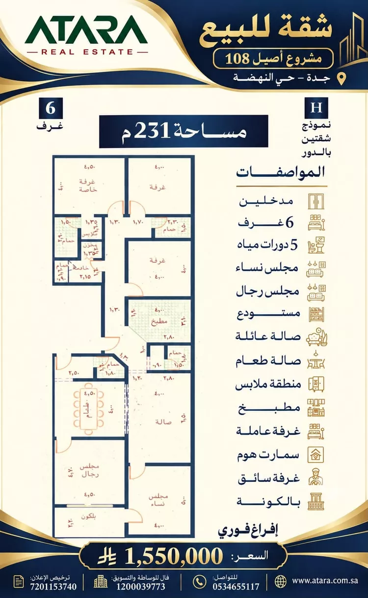 شقة للبيع في شارع الإستطلاع, حي النهضة, مدينة جدة, منطقة مكة المكرمة