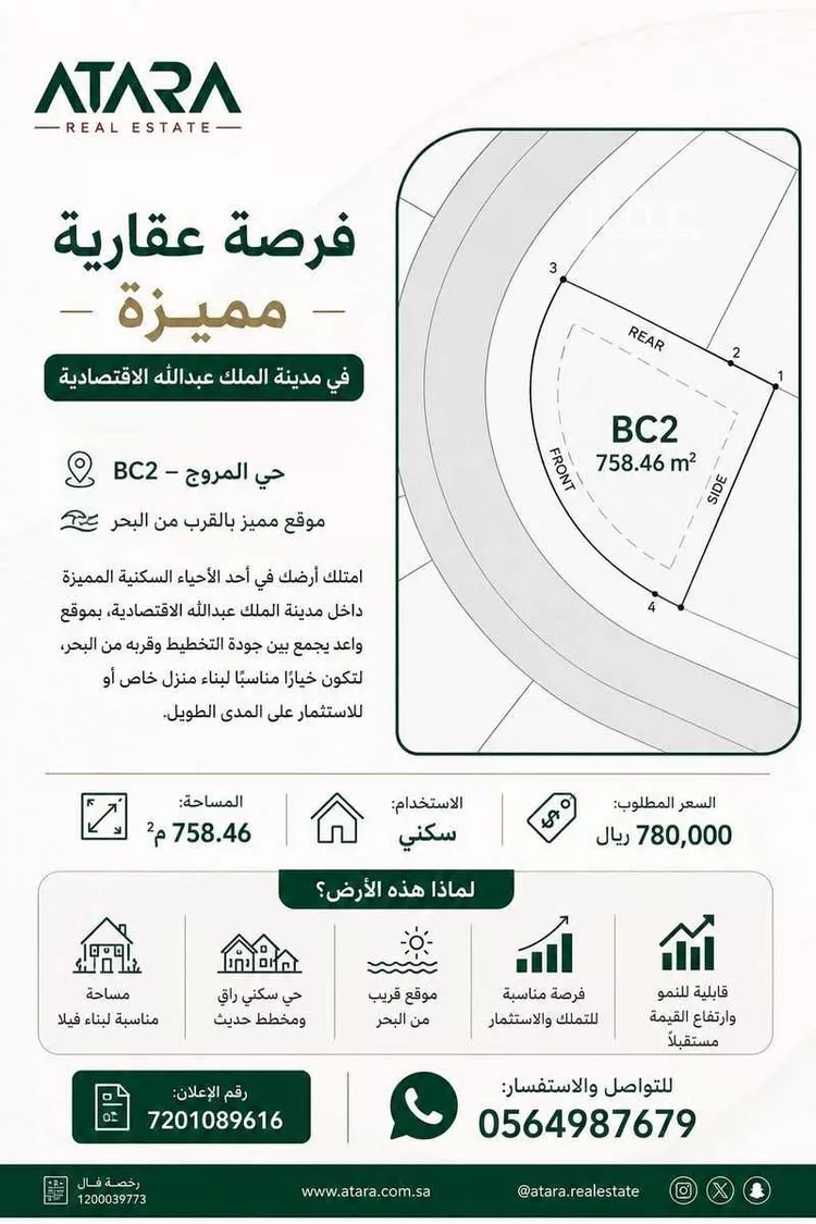 Land for Sale in King Abdullah Economic City ِAl Murooj