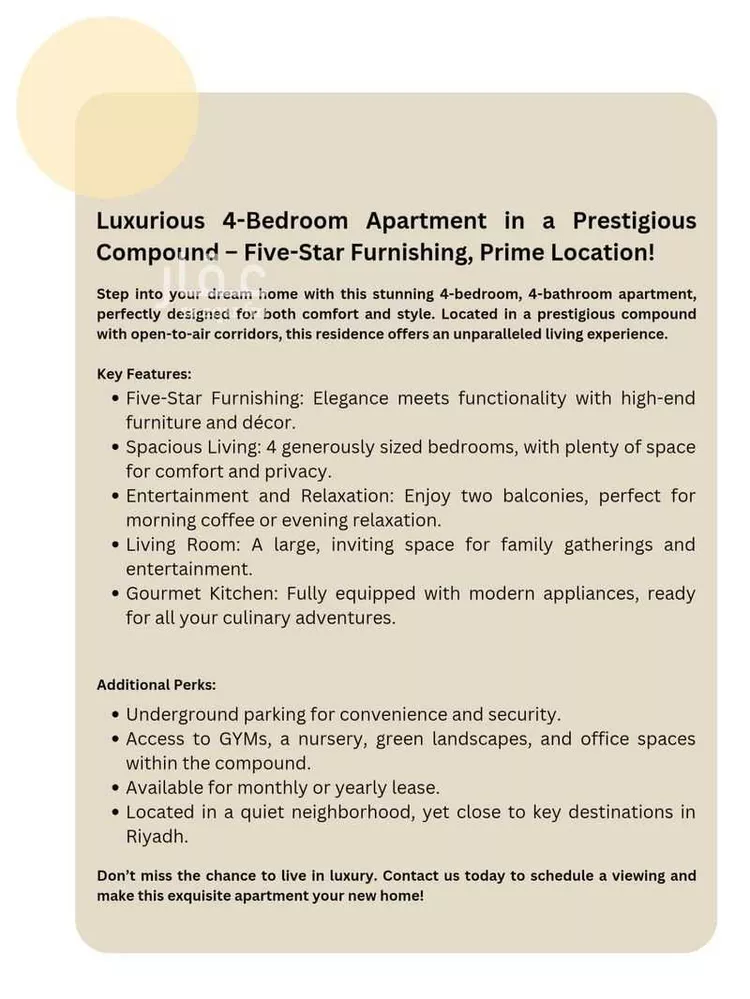 Apartment for Rent in Riyadh Al Malqa 19