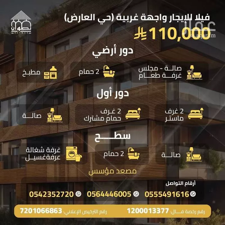 فيلا للإيجار في شارع شهيد الدين , حي العارض, مدينة الرياض, منطقة الرياض