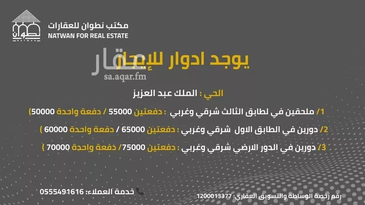 دور للإيجار في شارع البندرية, حي الملك عبدالعزيز, مدينة الرياض, منطقة الرياض