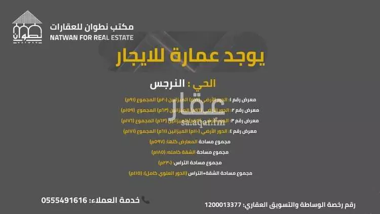 عمارة للإيجار في شارع طريق عثمان بن عفان, حي النرجس, مدينة الرياض, منطقة الرياض