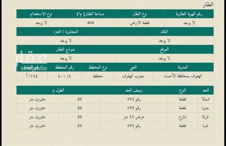 Land for Sale in Al Hofuf Al Hofuf South