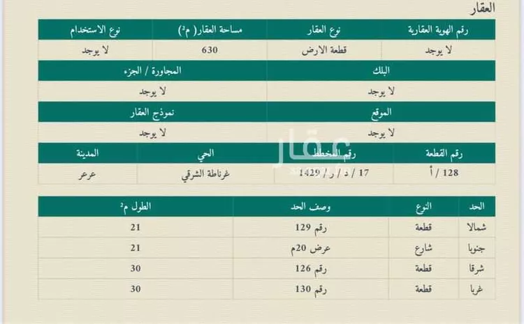 أرض للبيع في شارع حماد ابن اسامة, حي غرناطة الشرقي, مدينة عرعر, منطقة الحدود الشماليه صورة 3