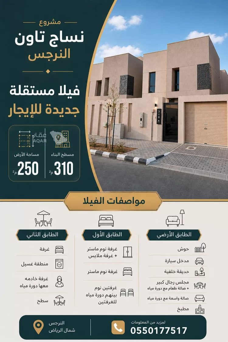 فيلا للإيجار في شارع بالقرب من شارع ريحانه, حي النرجس, مدينة الرياض, منطقة الرياض