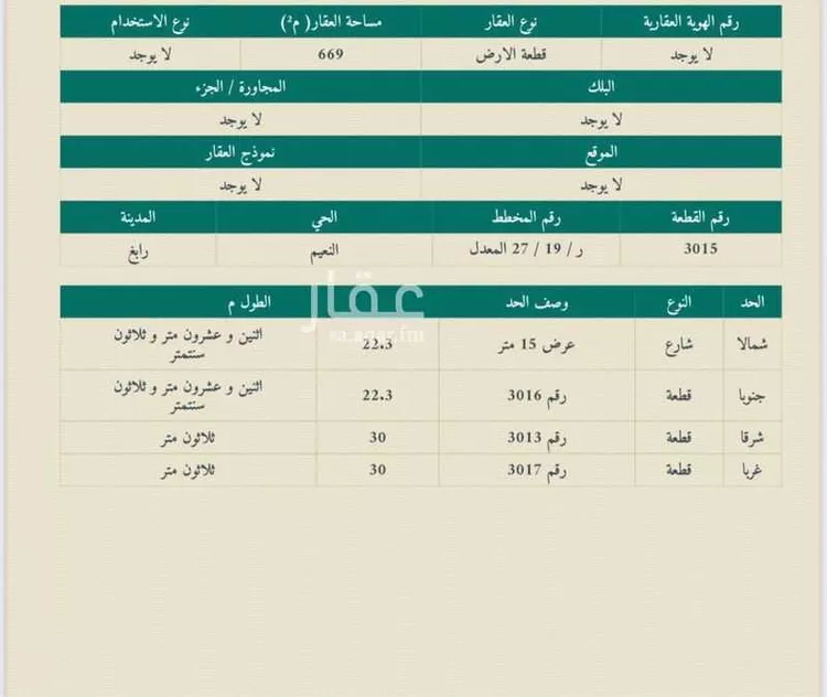أرض للبيع في شارع الخزرج ، حي الصليب الشرقي ، رابغ ، رابغ صورة 2