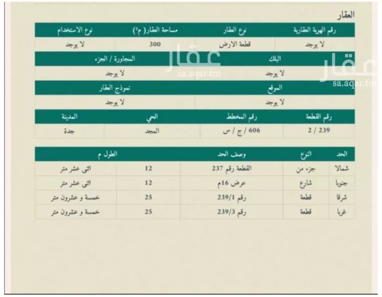 أرض للبيع في حي المجد, مدينة جدة, منطقة مكة المكرمة