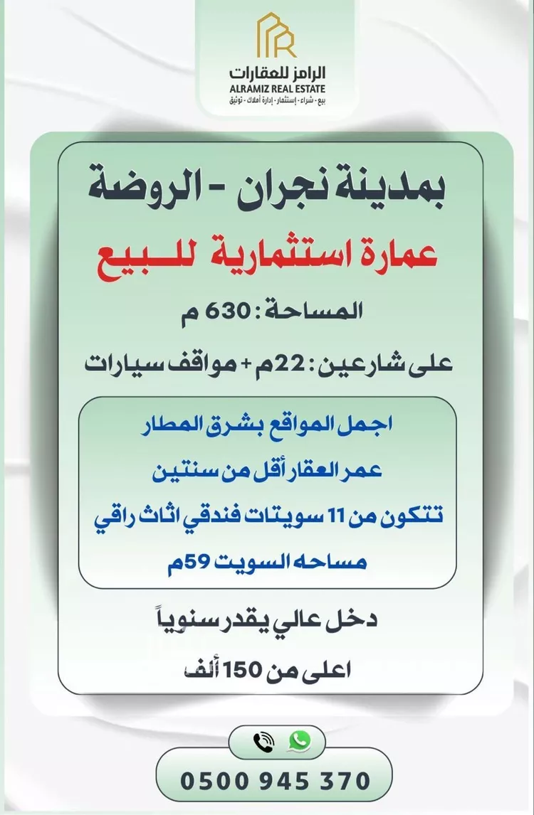 عمارة للبيع في شارع بالقرب من الامارة, حي الروضة, مدينة نجران, منطقة نجران