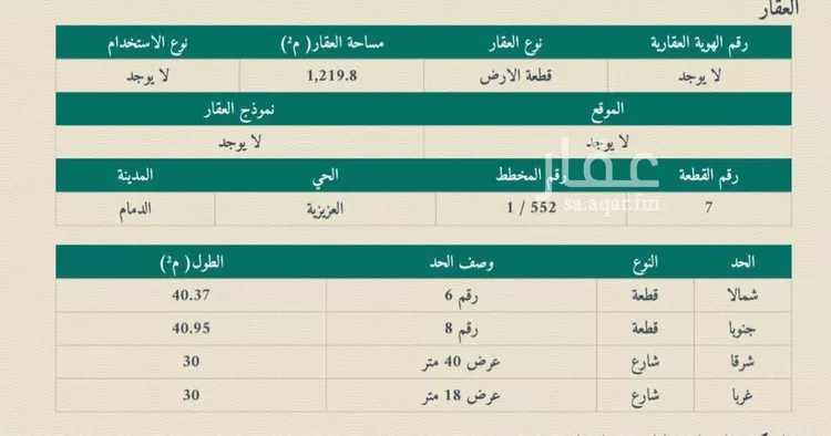 أرض للبيع في شارع الثامن والعشرون, حي العزيزية, مدينة الدمام, المنطقة الشرقية صورة 2