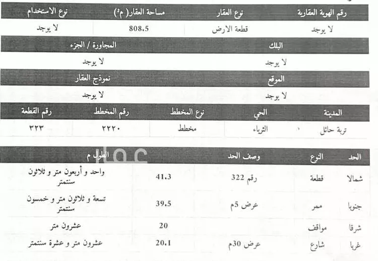 أرض للبيع في شارع المرزوقي الاعلام والمشاهير, حي الإسكان, مدينة تربة, منطقة حائل